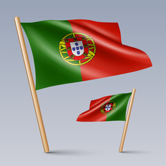 Vector illustration of two 3D-style flag icons of Portugal isolated on light background. Created using gradient meshes, EPS 10 vector design elements from world collection