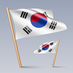 Vector illustration of two 3D-style flag icons of South Korea isolated on light background. Created using gradient meshes, EPS 10 vector design elements from world collection