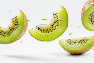 Fresh juicy kiwi slices on white background