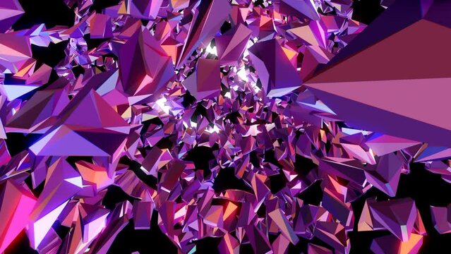 Pink diamond facets abstract background animation. 3D geometric shapes with pink crystal radiance. luxury diamonds loop-able background. rotation of the colorful glasses
