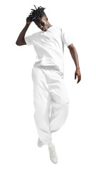 Obraz premium Man full body png in white outfit, transparent background