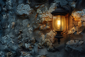 Lantern on the old brick wall background. Vintage style, Generative Ai