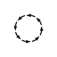A lot of arrows spinning in circles. Following each other. The arrows rotate and move around the perimeter of the circle. Vector illustration.  © Siarhei