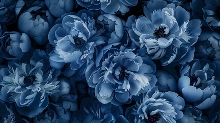 Detailed Blue Peonies in Bloom: Artistic Floral Illustration