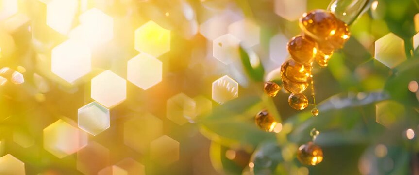 Flaxseed oil enriching hexagonal skin surface, with fields softly blurred