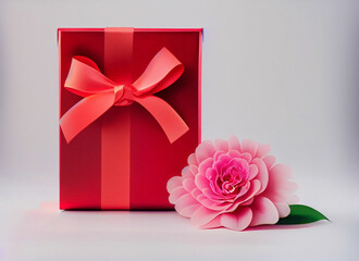 valentine day gift box with flowers pink