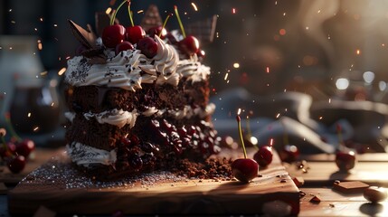 Fototapeta na wymiar Black forest cake this German dessert feature