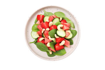 PNG, Watermelon salad in a bowl, isolated on a white background
