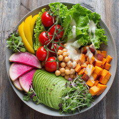 Healty fresh food on table make with AI generate