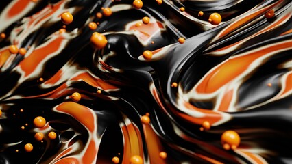 Abstract background of oil paint splashes canvas. Multi colored wallpaper illustration. Acrylic paint orange and dark mixed art 3d rendering 8k wallpaper.