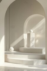 abstract minimal geometric forms. Glossy luxury podium for your design in pastel colors, podium for product presentation