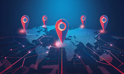 Global gps positioning system concept: pinpoint accuracy on world map | vector illustration  - obrazy, fototapety, plakaty