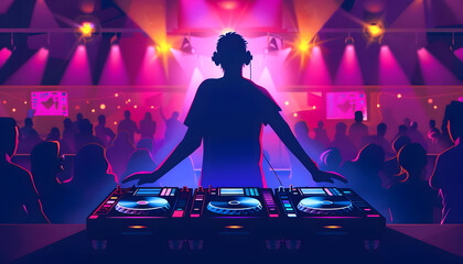 Clipart of a DJ mixing music at a lively nightclub ar7 4 v6 0 Generative AI
