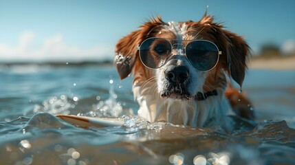 Surfing Pup: Cool Shades & Summer Waves. Concept Pets, Surfing, Summer Fun, Photography, Beach Scenes