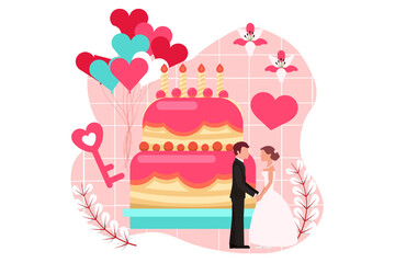 Wedding Party Flat Design Illustration