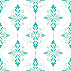 White and turquoise floral seamless pattern. Abstract vector ornament template. Paisley elements. Great for fabric, invitation, background, wallpaper, decoration, packaging or any desired idea.