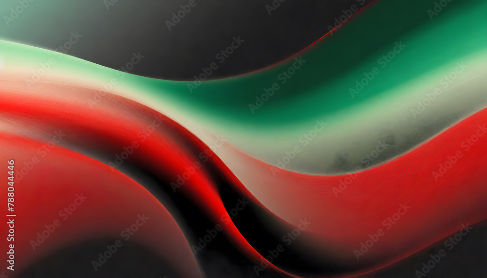 Poster red green black grainy gradient background flowing color wave on dark backdrop. generative ai.