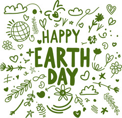 Happy Earth Day. Save the planet. Make every day Earth Day. Compositions on a transparent background on the theme of ecology, care for nature and planet Earth. Fashion design in flat illustration styl