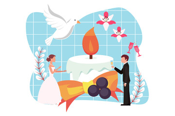 Wedding Party Flat Design Illustration