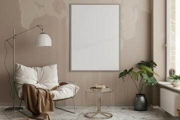 Beige Scandinavian Interior with Poster Mockup created with Generative AI
