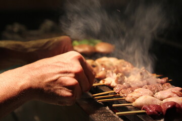 Traditional yakitori chicken stand in Japan