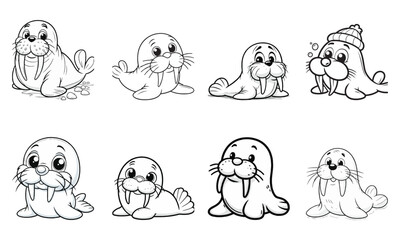 Cute animal cartoon vector illustration black and white for coloring book.