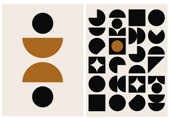
Collection of modern abstract illustrations (black geometric shapes) in Bahaus style on a white background