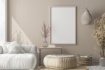 Beige Scandinavian Interior with Poster Mockup created with Generative AI
