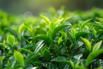 Obraz premium Green tea leaves and buds from Kerala India