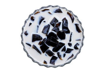 Grass jelly in milk, herbal dessert. Mesona chinensis