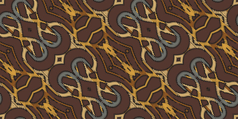 Ethnic ikat seamless pattern in tribal. Aztec geometric ethnic ornament print. Ikat pattern style. Design for background, wallpaper, illustration, fabric, clothing, carpet, textile, batik, embroidery.