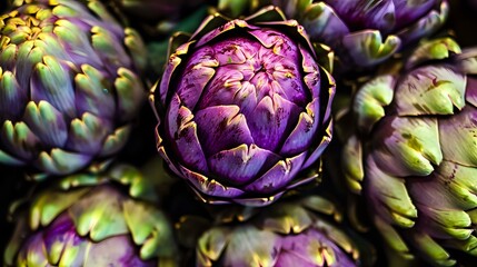 Nature's Beauty Captured: Purple and Green Artichokes