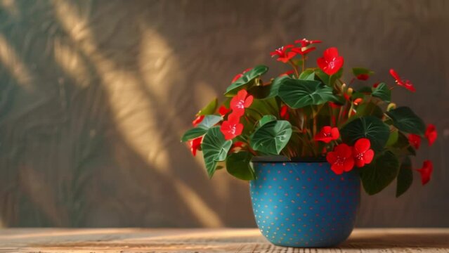 video red polka dot begonia in pot