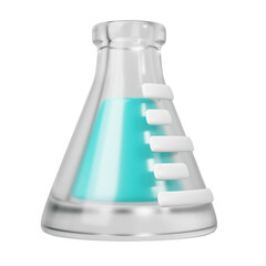 3d medical transparent glass flask with liquid. Scientific technology. laboratory, biotechnology, chemistry, science concept. Trendy and modern cartoon style - 788049613
