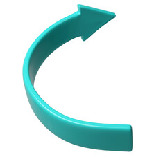 Turquoise 3d half circle arrow up direction. Sign or icon for web button and interface and navigation design illustration