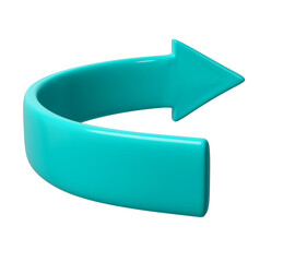 Turquoise 3d half circle arrow up direction. Sign or icon for web button and interface and navigation design illustration - obrazy, fototapety, plakaty