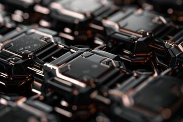 Fototapeta na wymiar Detailed close-up of advanced neural sensors with a metallic sheen against a matte black backdrop, highlighting the elegance and sophistication of neural interface technology, tech