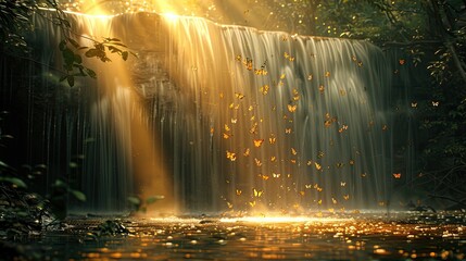 Serene Waterfall in Autumn Forest