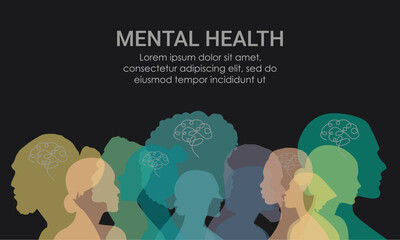 Mental Health banner. People stand side by side together. Flat vector illustration.c