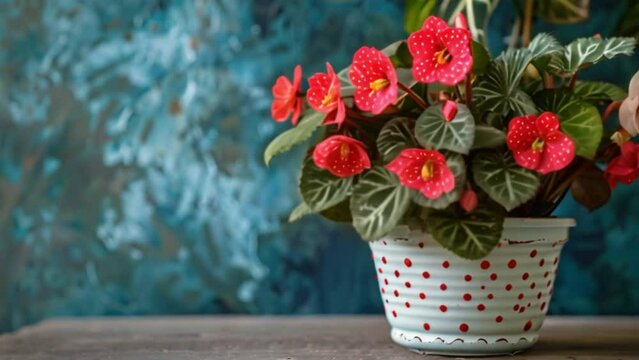 video red polka dot begonia in pot