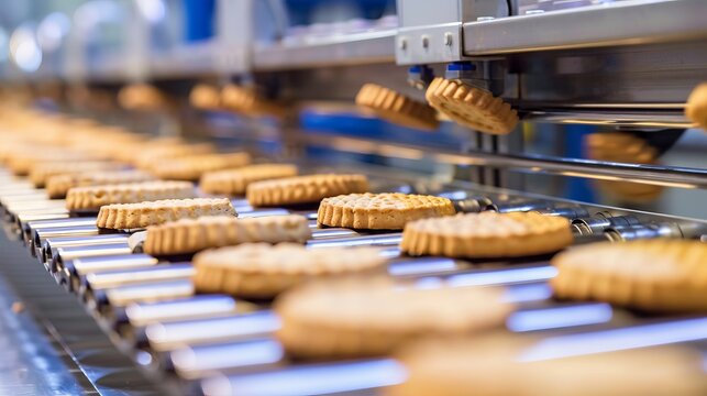 An automated vacuum suction system with a conveyor is used in the biscuit production process within the food industry