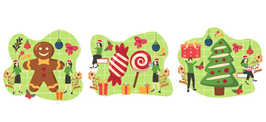 Flat Bundle Christmas Celebration Design Illustration