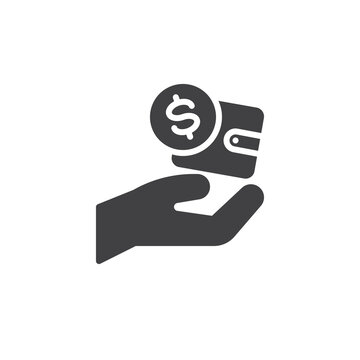 Hand holding money wallet vector icon