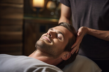 Obraz premium Luxury spa salon resort person have beauty relaxing procedure, Generative AI illustration picture