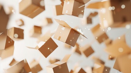 An image of cardboard boxes depicted as if flying on a white background