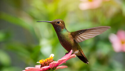 Fototapeta premium Brown Hummingbird Selective Focus. Generative AI.