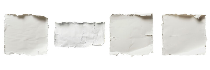 Set of  A flat piece of white paper with smooth torn edges with no folds ,transparent background