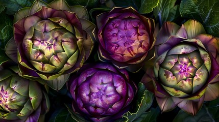 Fototapeta premium Intricate Petals and Variegated Patterns of Purple Artichokes