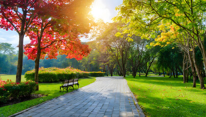 Obraz premium Colorful foliage in the park background. Generative AI.