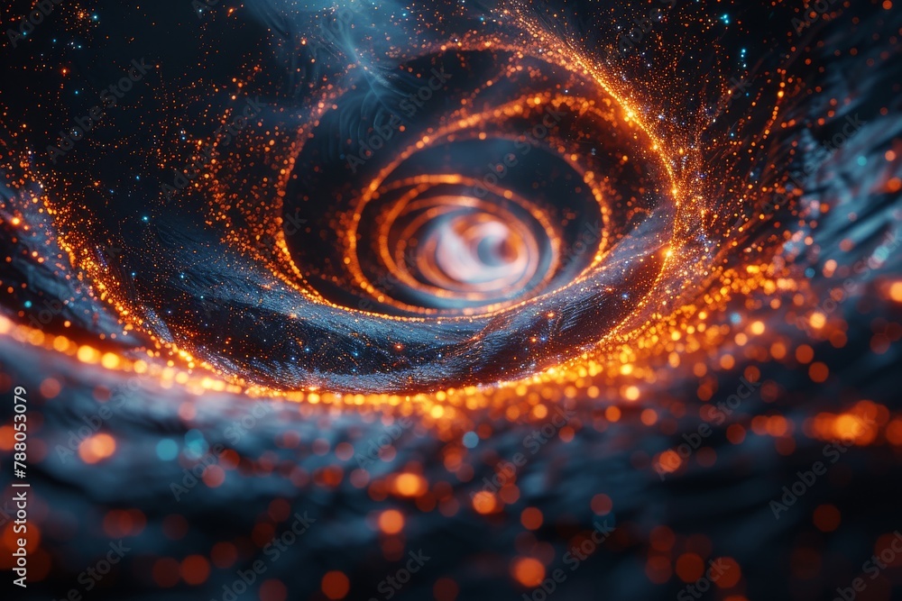 Poster this vibrant image captures the essence of an abstract swirling vortex filled with glowing, fiery pa